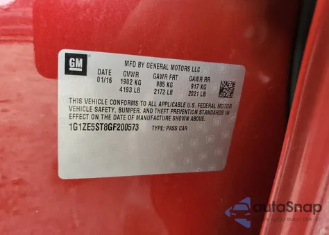 2016 Chevrolet Malibu Lt z USA, uszkodzony, nr VIN 1G1ZE5ST8GF200573